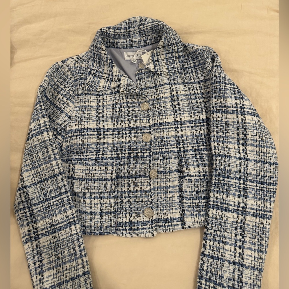 Lucy Paris Navy and White Tweed Blazer